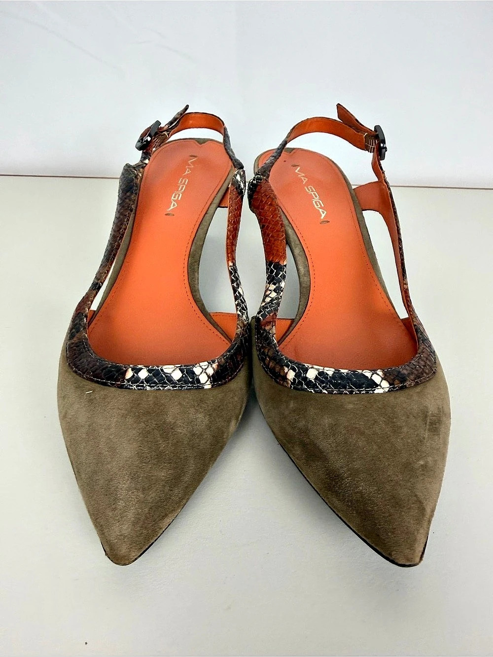 Via Spiga Suede Snakeskin Pointed Toe Slingback Kitten Heels 9M Y2K